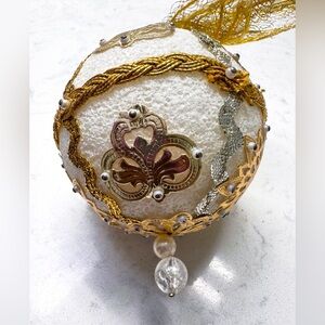 Vintage Jeweled Satin Ornament – 1960s/70s Mid-Century Christmas Decor